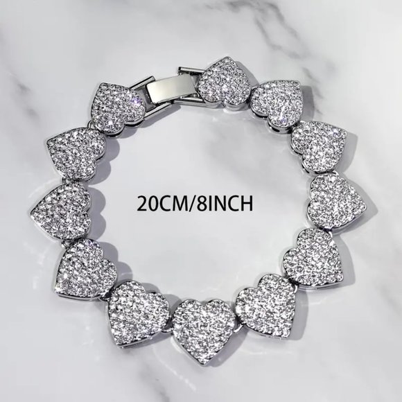 COPY - 1pc Fashion Full Rhinestone Love Chain, Golden/silvery Bracelet, Street … - Picture 1 of 1